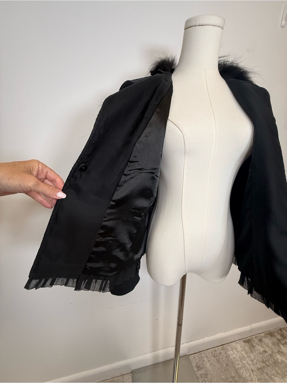 Rare! Vintage Elie TAHARI Silk & Wool Jacket Fox Fur Trim Women’s Size Medium - Picture 12 of 14